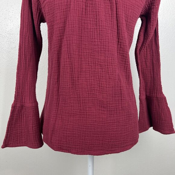 Andree by Unit Boho Blouse Women Small Maroon Floral Embroidered Long Sleeve Top - Picture 12 of 14